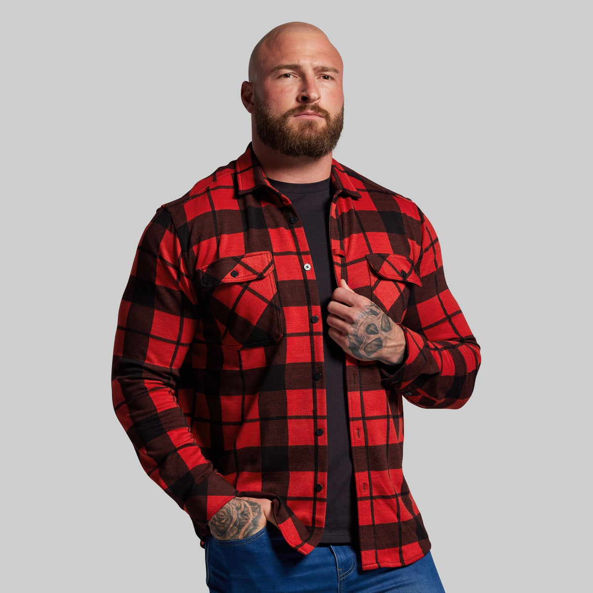Woodsman Stretchy Flannel (Deep Red/Black)