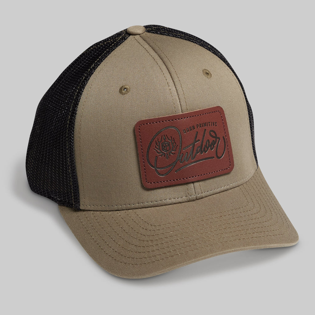 Outdoor Leather Patch FLEX Trucker Hat (OD Green/Black)