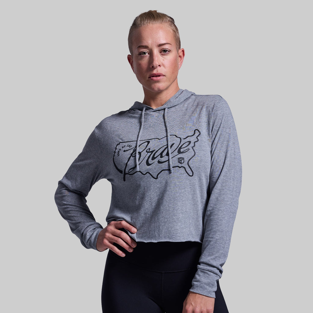 Home of the Brave Cropped Tee Hoodie (Heather Grey)