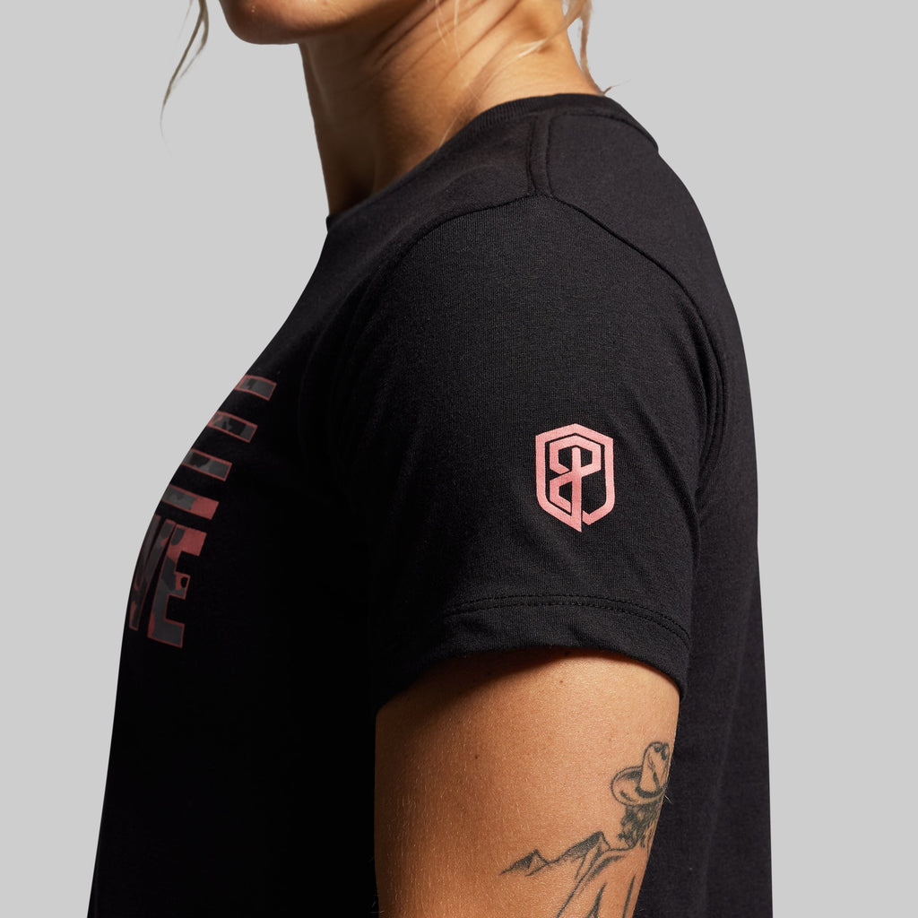 BP Flag Crop Tee (Black/Pink Woodland)