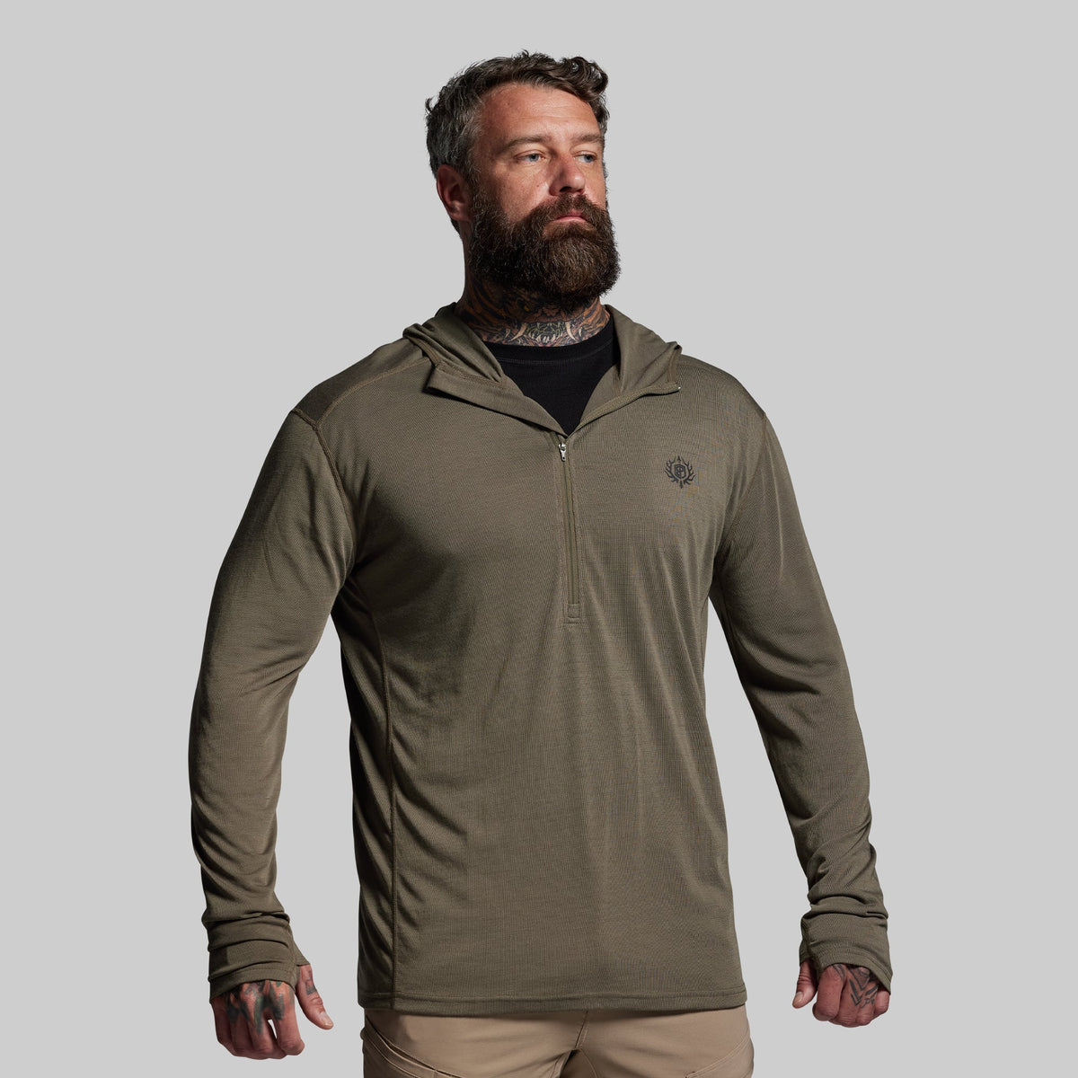 Ridgeline Merino Half Zip Hoodie 165 (OD Green)