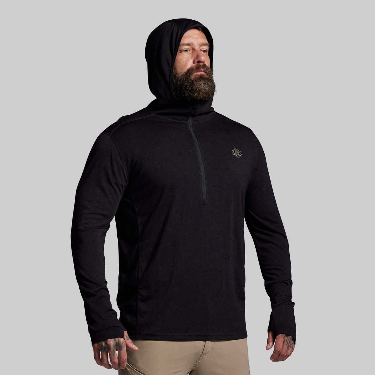 Ridgeline Merino Half Zip Hoodie 165 (Black)